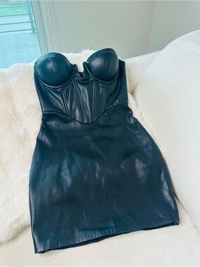 Faux Leather OH POLLY Bustier Mini Dress in Black size us 2, uk 6
